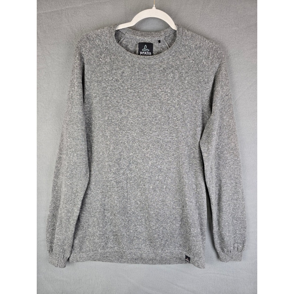 Prana Sweater Mens Medium Heather Gray Knit Crewneck Pullover Organic Cotton